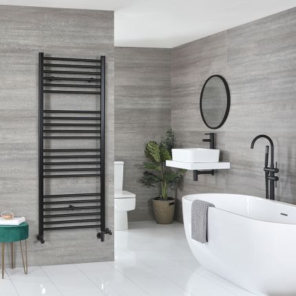 Milano Nero Dual Fuel - Black Straight Heated Towel Rail - 1600mm x 600mm