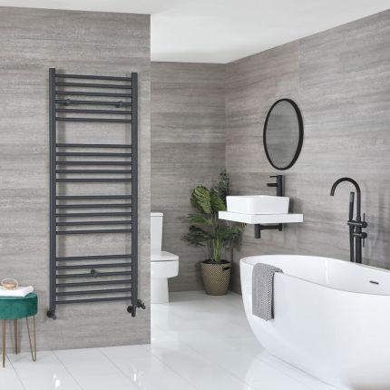 Milano Artle Dual Fuel - Anthracite Straight Heated Towel Rail - 1800mm x 600mm