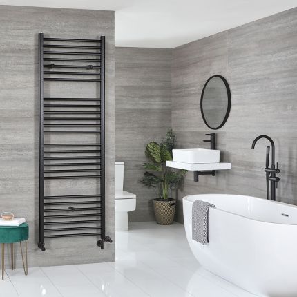 Milano Nero Dual Fuel - Black Straight Heated Towel Rail - 1800mm x 600mm