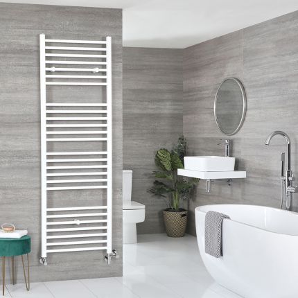 Milano Ive Dual Fuel - White Straight Heated Towel Rail - 1800mm x 600mm