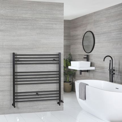 Milano Nero Dual Fuel - Black Straight Heated Towel Rail - 1000mm x 1000mm