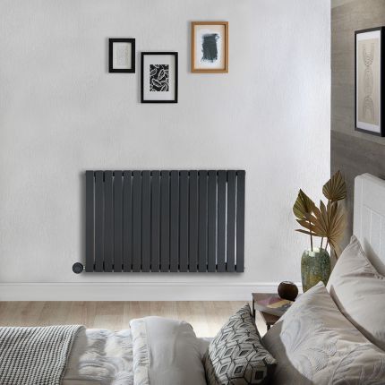 Milano x ECOSO Capri Electric - Anthracite Flat Panel Horizontal Designer Radiator - 635mm x 1000mm (Single Panel) - with Wi-Fi Thermostatic Heating Element