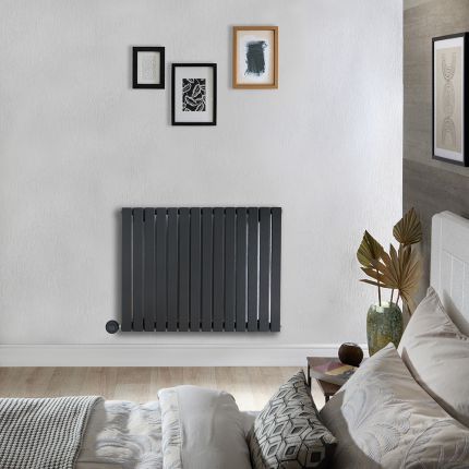 Milano x ECOSO Capri Electric - Anthracite Flat Panel Horizontal Designer Radiator - 635mm x 826mm (Single Panel) - with Wi-Fi Thermostatic Heating Element