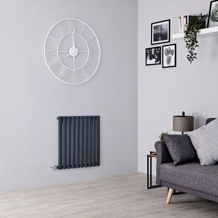 Milano x ECOSO Aruba - Electric Anthracite Horizontal Designer Radiator - 635mm x 590mm (Single Panel) - with Wi-FI Thermostatic Heating Element