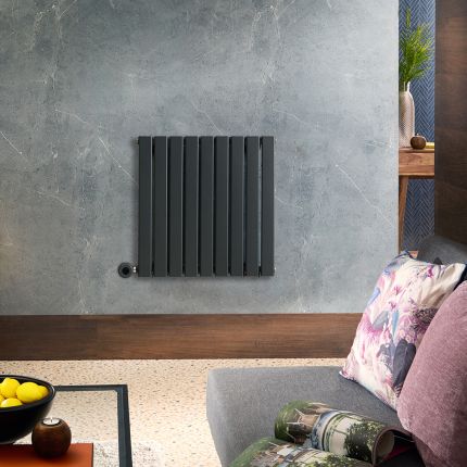 Milano x ECOSO Alpha Electric - Anthracite Horizontal Flat Panel Designer Radiator - 635mm x 630mm (Single Panel) - with Wi-Fi Thermostatic Heating Element