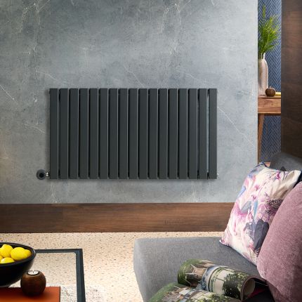 Milano x ECOSO Alpha Electric - Anthracite Horizontal Flat Panel Designer Radiator - 635mm x 1190mm (Single Panel) - with Wi-Fi Thermostatic Heating Element