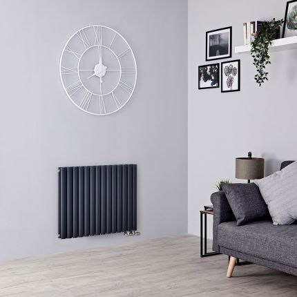 Milano Aruba Flow - Anthracite Horizontal Side Connection Designer Radiator - 635mm Tall - Choice Of Width