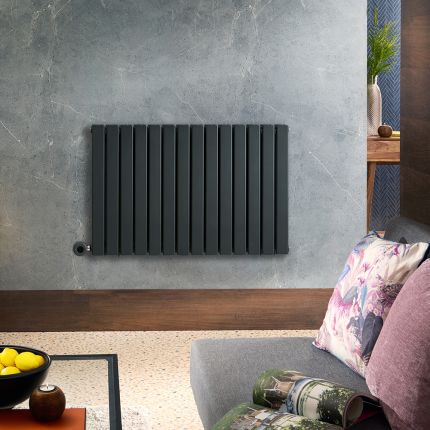 Milano Alpha - Electric Anthracite Horizontal Designer Radiator - 635mm Tall - Choice of Size and Wi-Fi Thermostat - Plug-In and Hardwired Options