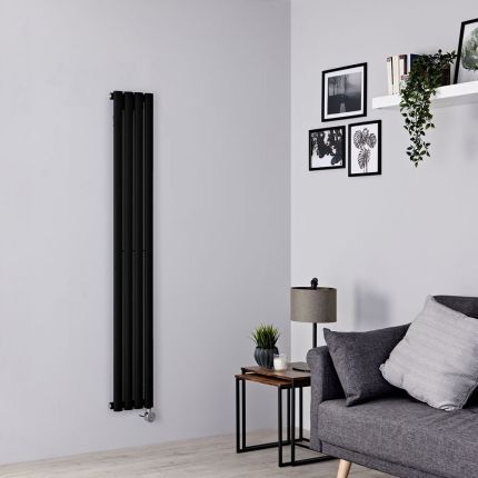 Milano x ECOSO Aruba - Electric Black Vertical Designer Radiator - 1600mm x 236mm (Single Panel) - with Wi-FI Thermostatic Heating Element