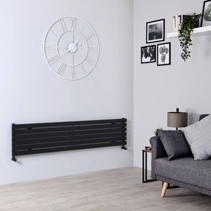 Milano Capri - Black Flat Panel Horizontal Designer Radiator - 354mm x 1600mm (Single Panel)