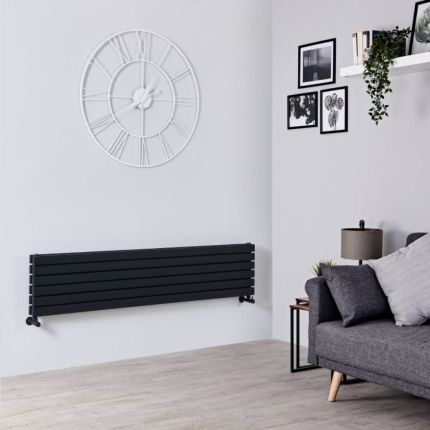 Milano Capri - Black Flat Panel Horizontal Designer Radiator - 354mm x 1600mm (Double Panel)