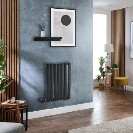 Milano x ECOSO Aruba Electric - Black Horizontal Designer Radiator 635mm x 413mm (Single Panel) - with Wi-Fi Thermostatic Heating Element