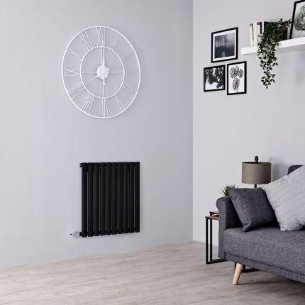 Milano x ECOSO Aruba - Electric Black Horizontal Designer Radiator - 635mm x 590mm (Single Panel) - with Wi-FI Thermostatic Heating Element
