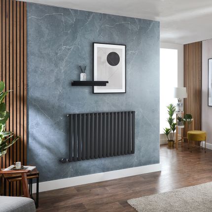 Milano x ECOSO Aruba Electric - Black Horizontal Designer Radiator - 635mm x 1000mm (Single Panel) - with Wi-Fi Thermostatic Heating Element