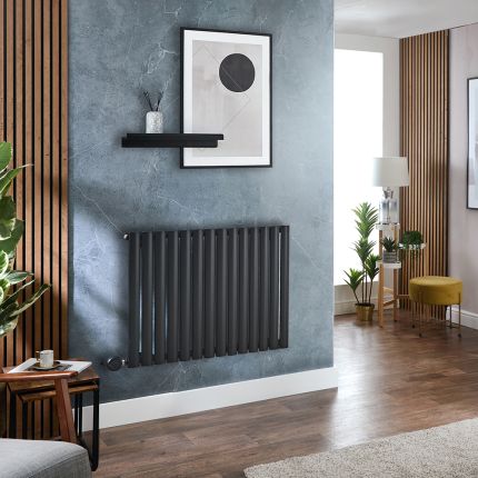 Milano x ECOSO Aruba Electric - Black Horizontal Designer Radiator - 635mm x 826mm (Single Panel) - with Wi-Fi Thermostatic Heating Element