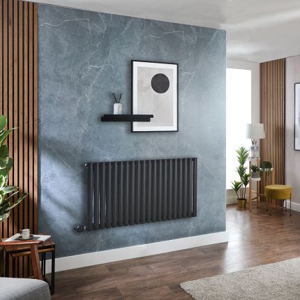 Milano x ECOSO Aruba Electric - Black Horizontal Designer Radiator - 635mm x 1180mm (Single Panel) - with Wi-Fi Thermostatic Heating Element