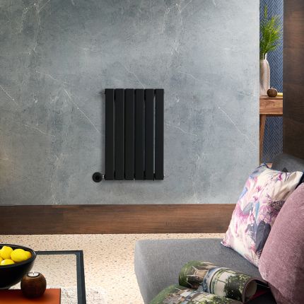 Milano x ECOSO Alpha Electric - Black Horizontal Flat Panel Designer Radiator - 635mm x 420mm (Single Panel) - with Wi-Fi Thermostatic Heating Element