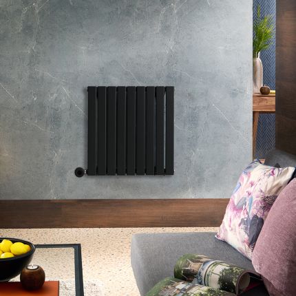Milano x ECOSO Alpha Electric - Black Horizontal Flat Panel Designer Radiator - 635mm x 630mm (Single Panel) - with Wi-Fi Thermostatic Heating Element