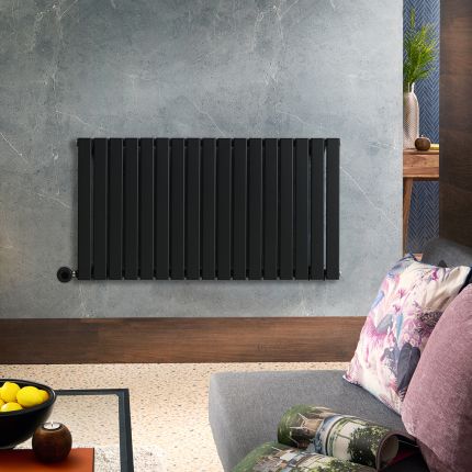 Milano x ECOSO Alpha Electric - Black Horizontal Flat Panel Designer Radiator - 635mm x 1190mm (Single Panel) - with Wi-Fi Thermostatic Heating Element