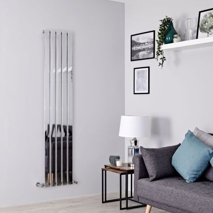 Milano Alpha - Chrome Flat Panel Vertical Designer Radiator - (Single Panel) - Choice of Size