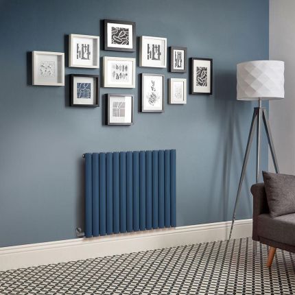 Milano x ECOSO Aruba Electric - Deep Sea Blue Horizontal Designer Radiator - 635mm Tall - Choice of Size, Thermostat and Cable Cover