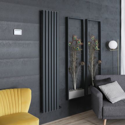 ECOSO Aruba Ardus - Anthracite Dry Heat 900W Vertical Electric Designer Radiator - 1784mm x 354mm - Choice of Wi-Fi Thermostat