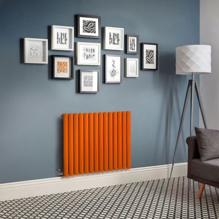 Milano x ECOSO Aruba Electric - Sunset Orange Horizontal Designer Radiator - 635mm Tall - Choice of Size, Thermostat and Cable Cover