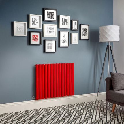 Milano x ECOSO Aruba Electric - Siamese Red Horizontal Designer Radiator - 635mm Tall - Choice of Size, Thermostat and Cable Cover