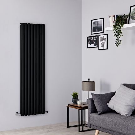 Milano Aruba - Black Vertical Designer Radiator - 1600mm x 472mm (Double Panel)