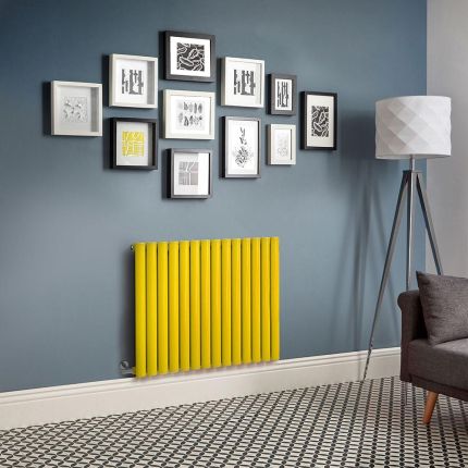 Milano x ECOSO Aruba Electric - Dandelion Yellow Horizontal Designer Radiator - 635mm Tall - Choice of Size, Thermostat and Cable Cover