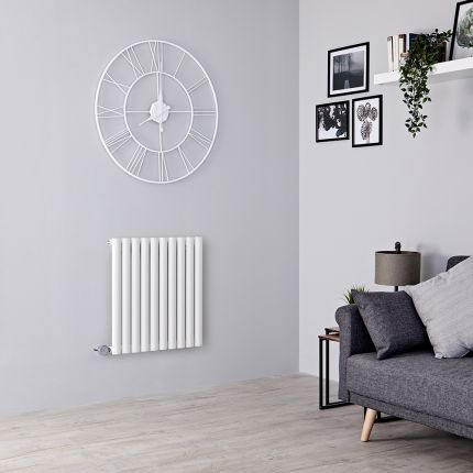 Milano x ECOSO Aruba - Electric White Horizontal Designer Radiator - 635mm x 590mm (Single Panel) - with Wi-FI Thermostatic Heating Element