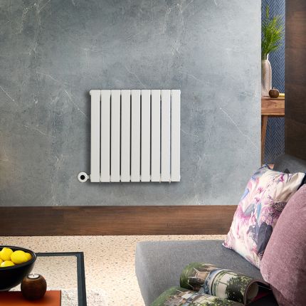 Milano x ECOSO Alpha Electric - White Horizontal Single Flat Panel Designer Radiator - 635mm x 630mm (Single Panel) - with Wi-Fi Thermostatic Heating Element