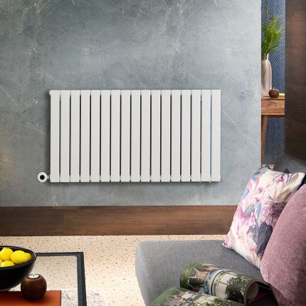 Milano x ECOSO Alpha Electric - White Horizontal Flat Panel Designer Radiator - 635mm x 1190mm (Single Panel) - with Wi-Fi Thermostatic Heating Element