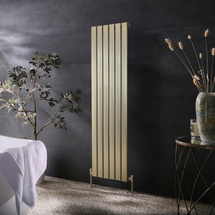 Milano Alpha - Flat Panel Vertical Designer Radiator - Single Panel - 1600mm x 450mm - Brushed Brass
