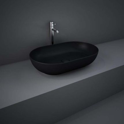 RAK Feeling - Matt Black Modern Oval Countertop Basin - 550mm x 350mm (No Tap-Holes)
