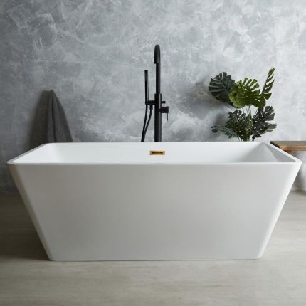 Milano Elswick - White Modern Square Double-Ended Freestanding Bath - 1615mm x 720mm - Choice of Overflow Finish