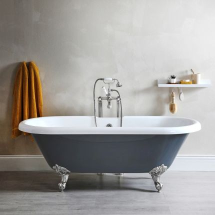 Milano Hest - Stone Grey Traditional Double-Ended Freestanding Bath - 1795mm x 785mm (No Tap-Holes) - Choice of feet finish