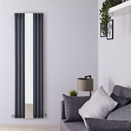 Milano Aruba - Anthracite Vertical Designer Radiator With Mirror - 1800mm x 499mm - Choice of Panel