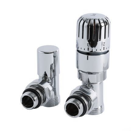 Milano - Chrome Thermostatic Angled Valve - 15mm Copper Euro Cone Adapters