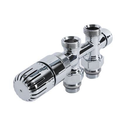 Milano - Chrome Thermostatic H-Block Straight Radiator Valves - 15mm Copper Euro Cone Adapters