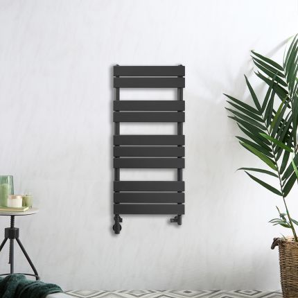 Milano Lustro Dual Fuel - Designer Anthracite Flat Panel Heated Towel Rail - 975mm x 450mm