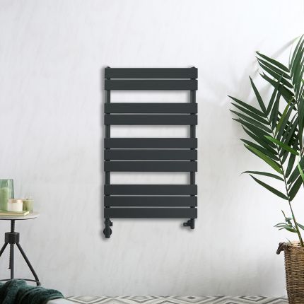 Milano Lustro Dual Fuel - Designer Anthracite Flat Panel Heated Towel Rail - 975mm x 600mm