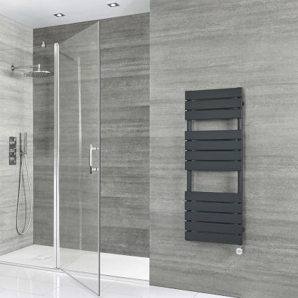 Milano x ECOSO Lustro Electric - Anthracite Flat Panel Designer Heated Towel Rail - 1200mm x 450mm - with Thermostatic Wi-Fi Heating Element