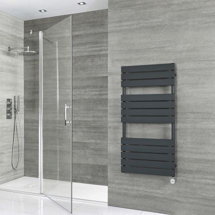 Milano x ECOSO Lustro Electric - Anthracite Flat Panel Designer Heated Towel Rail - 1200mm x 600mm - with Thermostatic Wi-Fi Heating Element