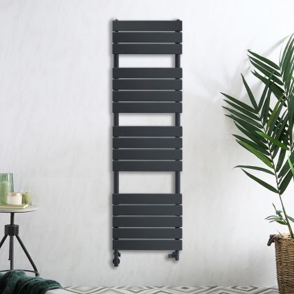 Milano Lustro Dual Fuel - Designer Anthracite Flat Panel Heated Towel Rail - 1500mm x 450mm