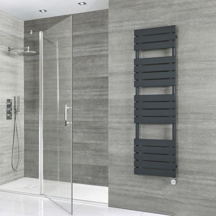 Milano x ECOSO Lustro Electric - Anthracite Flat Panel Designer Heated Towel Rail - 1500mm x 450mm - with Thermostatic Wi-Fi Heating Element