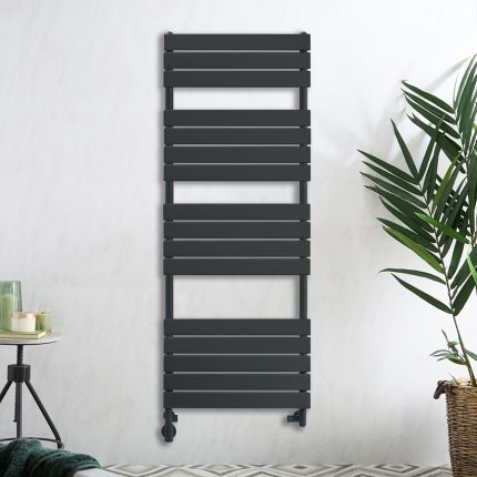 Milano Lustro Dual Fuel - Designer Anthracite Flat Panel Heated Towel Rail - 1500mm x 600mm