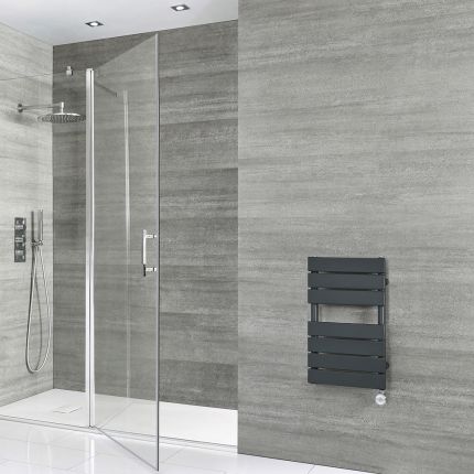 Milano x ECOSO Lustro Electric - Anthracite Flat Panel Designer Heated Towel Rail - 600mm x 400mm - with Thermostatic Wi-Fi Heating Element