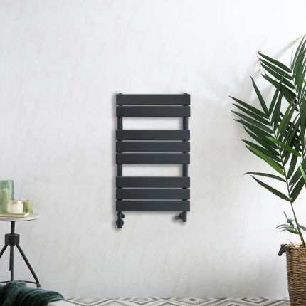 Milano Lustro Dual Fuel - Designer Anthracite Flat Panel Heated Towel Rail - 825mm x 450mm