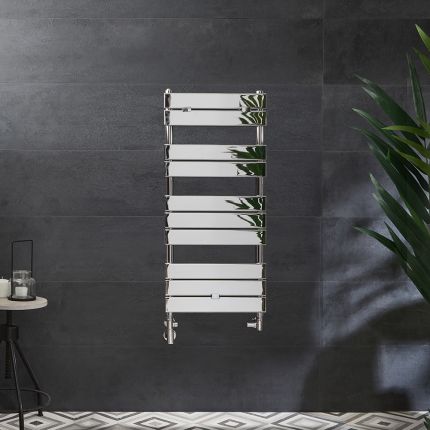 Milano Lustro Dual Fuel - Designer Chrome Flat Panel Heated Towel Rail - 1000mm x 450mm